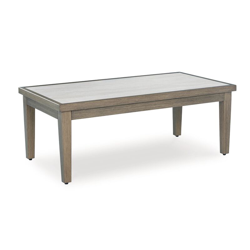 Inaya Outdoor Coffee Table, Brown, Beige Sintered Stone Top, 49 Inch - Benzara