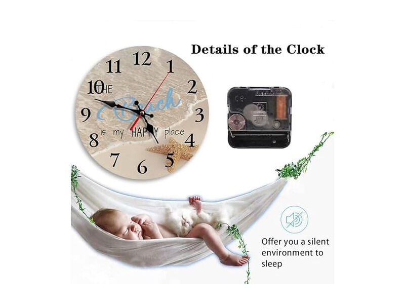 Summer Beach Happy Place Wall Clock 10 Inch Silent Non Ticking Battery Operated image number 3