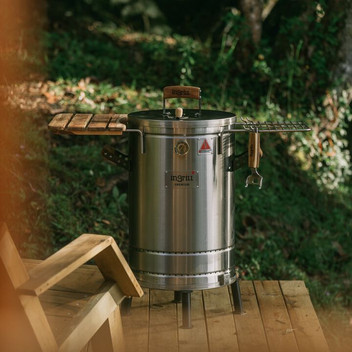 3-in-1 Stainless Steel Smoker Barrel Grill Premium &ndash; Portable Charcoal BBQ with Thermometer, 12 lbs Outdoor Cooking Smoker for Camping, Backyard & Home BBQ INGRILL