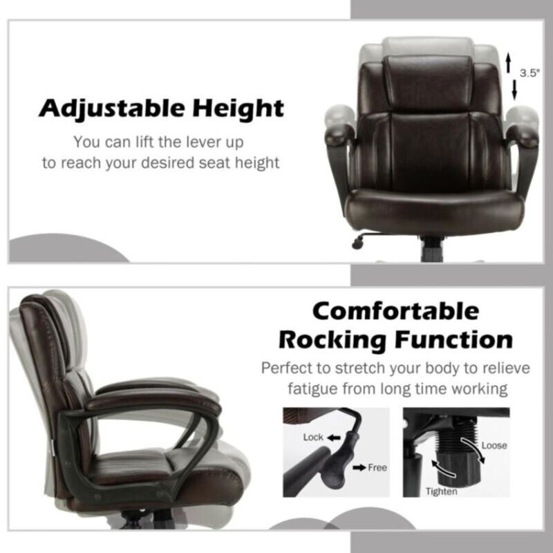 Hivvago Adjustable Leather Executive Office Chair Computer Desk Chair with Armrest
