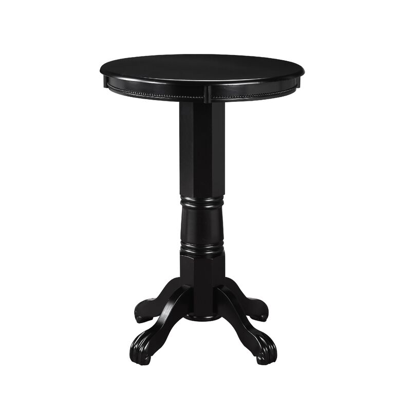 Ava 42 Inch Wood Pub Bar Table, Molded Trim, Carved Pedestal, Black