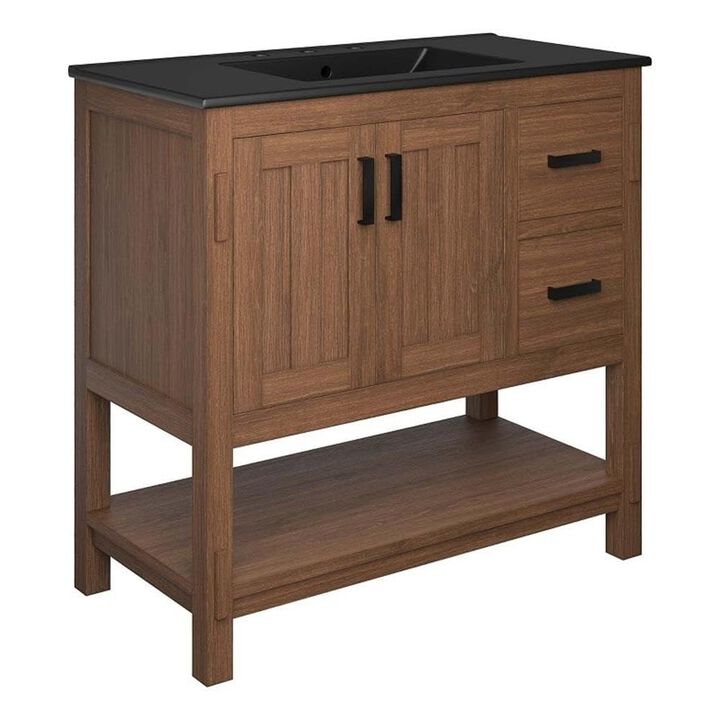Modway EEI-6535-WAL-BLK Ashlyn 36&rdquo; Wood Bathroom Vanity, Walnut Black
