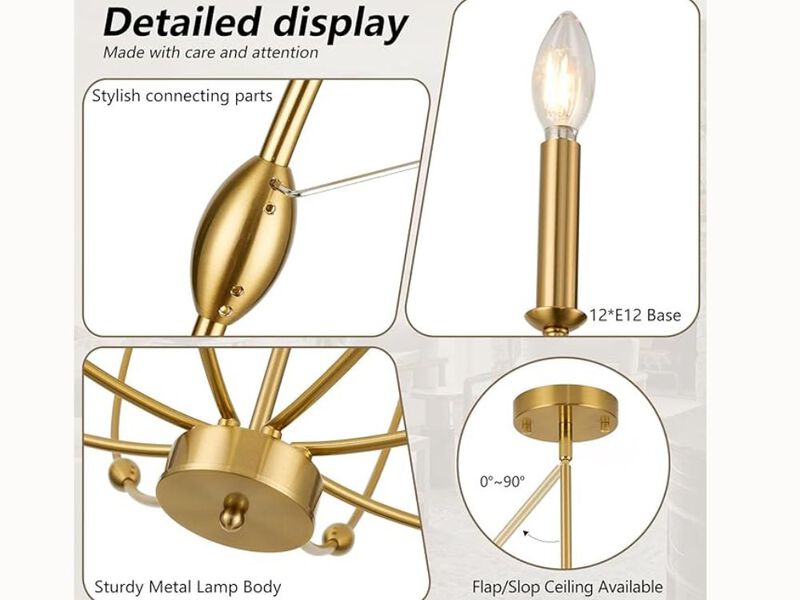 35" Gold 2-Tier Candle Chandelier – 12-Light Rustic Pendant for Living Room, Foyer & Entryway (E12 Base, Adjustable Height)