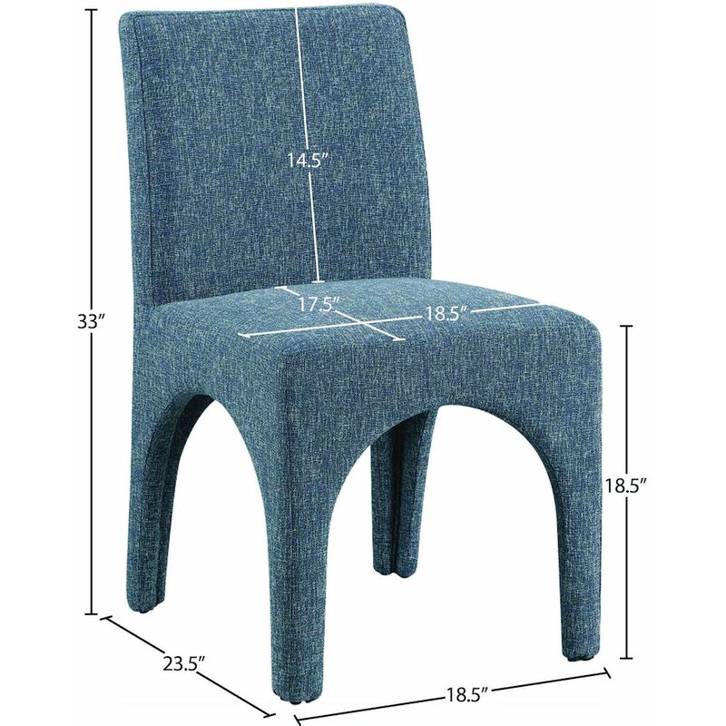 Meridian Furniture Gramercy Blue Linen Textured Fabric Dining Chair, Set of 2