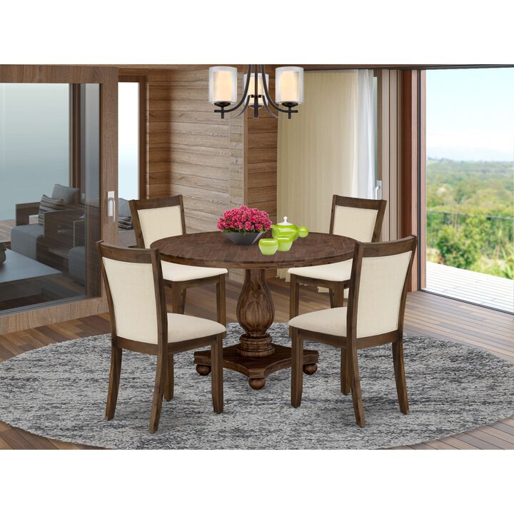 East West Furniture East West Furniture I2MZ5-NN-32 5-Pcs Dining Table Set - A Modern Kitchen Table and 4 Light Beige Linen Fabric Dining Room Chairs with Stylish Back (Sand Blasting Antique Walnut Finish)
