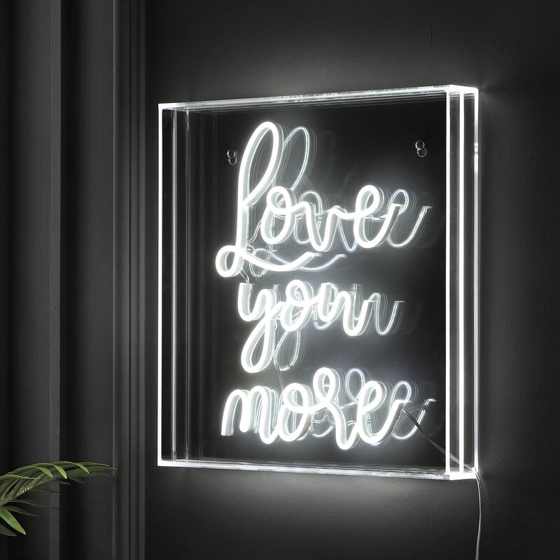 Love You More 15" Square Contemporary Glam Acrylic Box USB Operated LED Neon Light, White