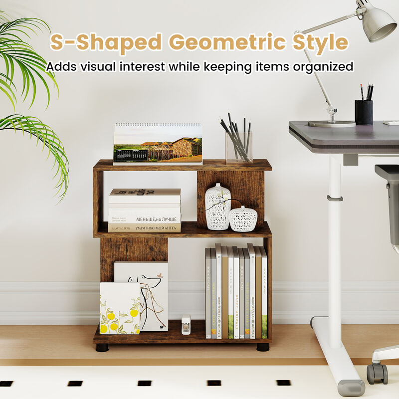 Modern 3-Tier S-Shaped Bookshelf with Adjustable Feet Organizer image number 6
