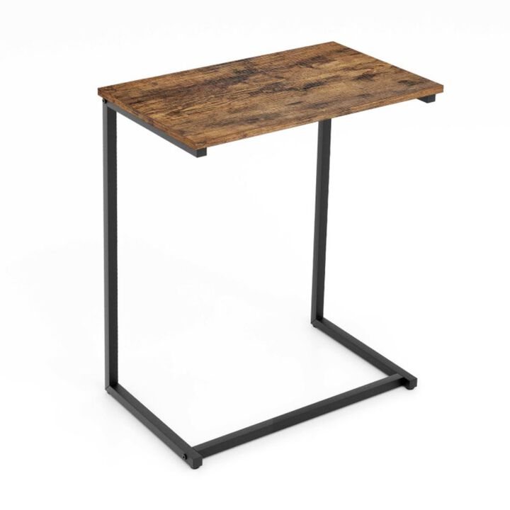 Hivvago C-shaped Industrial End Table with Metal Frame