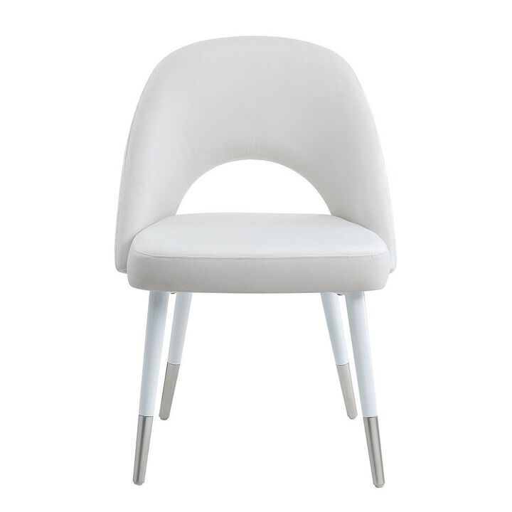 22 Inch Side Dining Chair Set of 2, Plush White Velvet, Metal and Wood Base - Benzara