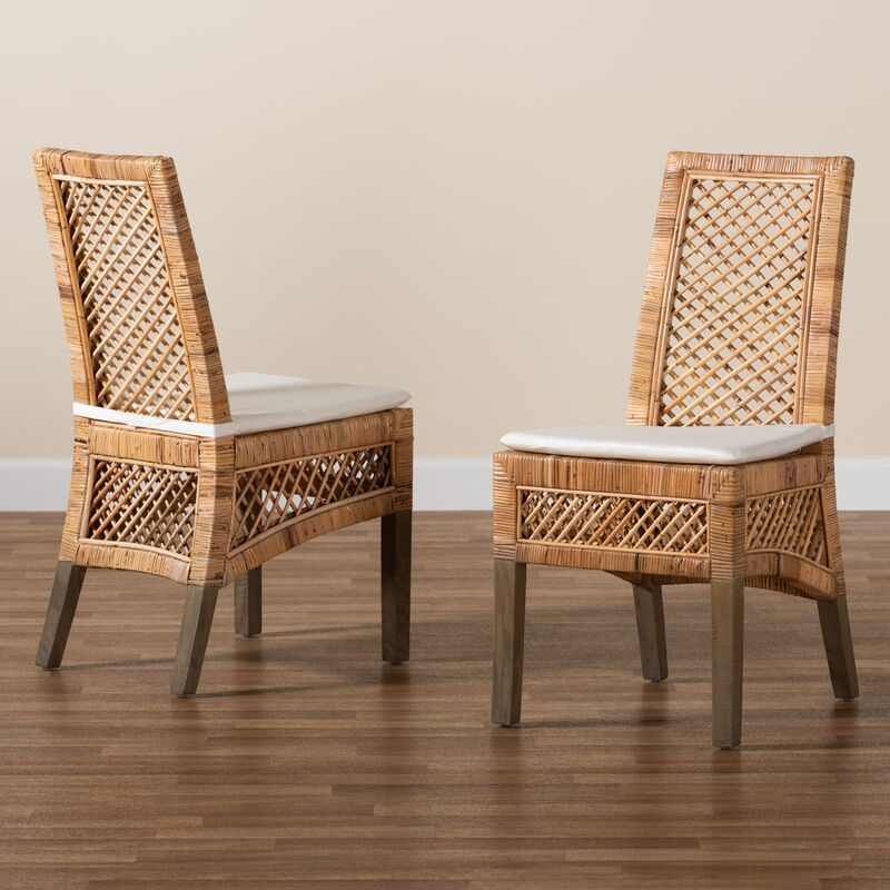 Baxton Studio Argos Modern Bohemian  Natural Brown Rattan 2-Piece Dining Chair Set