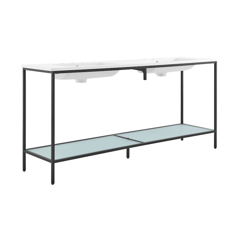 72 Double, Freestanding, Open Shelf, Matte Black Metal Frame Bathroom Vanity image number 7