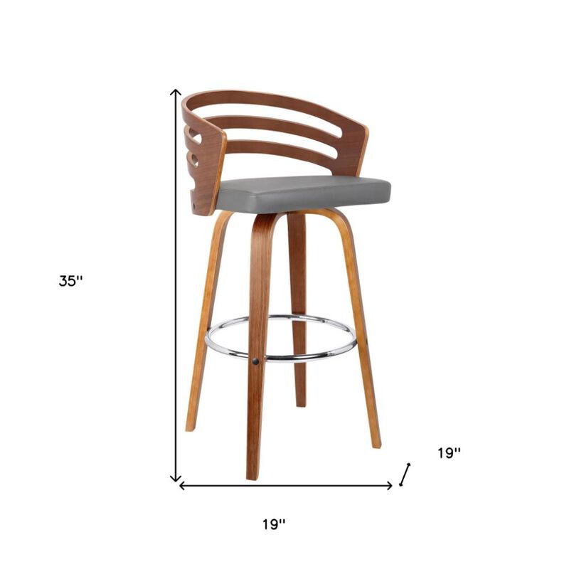 Hivvago 26 Inch Gray And Brown Iron Swivel Low Back Counter Height Bar Chair