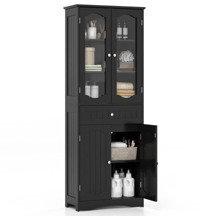Hivvago Tall Bathroom Storage Cabinet with 2 Glass Doors and Adjustable Shelves Drawer