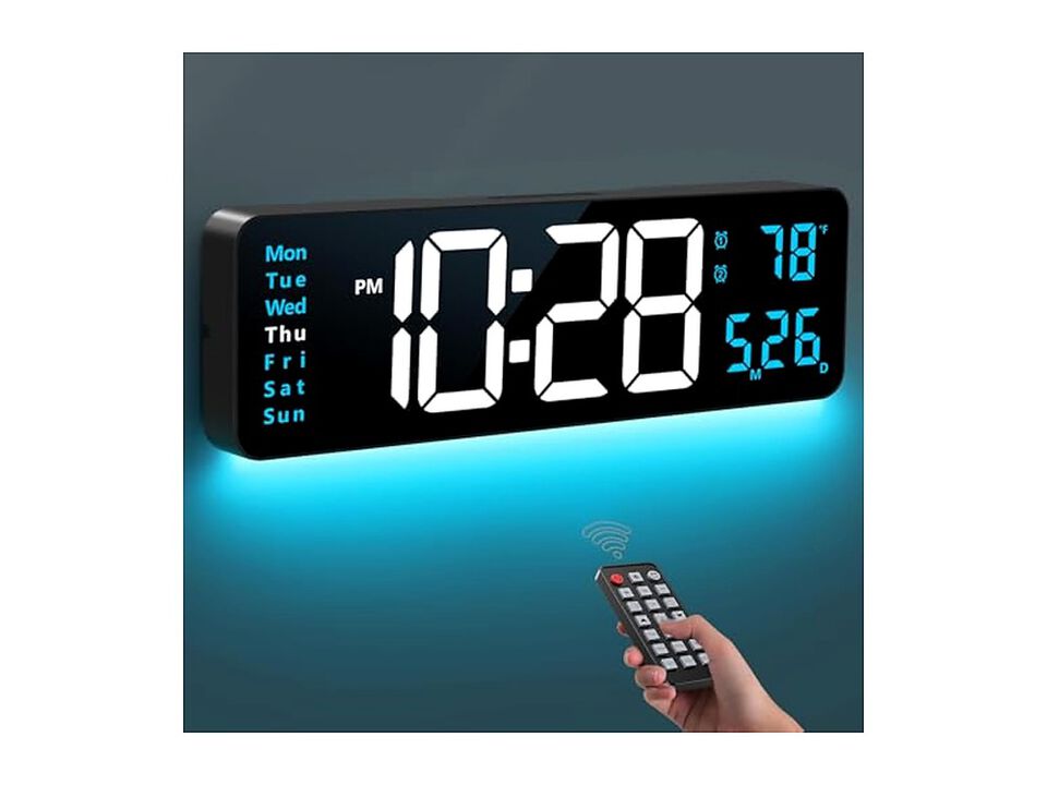 Digital Display Night Light DST Wall Clock 16 Inch Glow In Dark