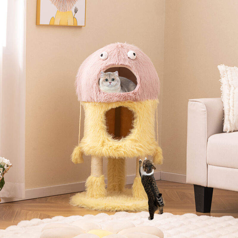 Cute Monster-Themed Cat Tower with 2 Condos, Scratching Posts & 3-Level Activity Center