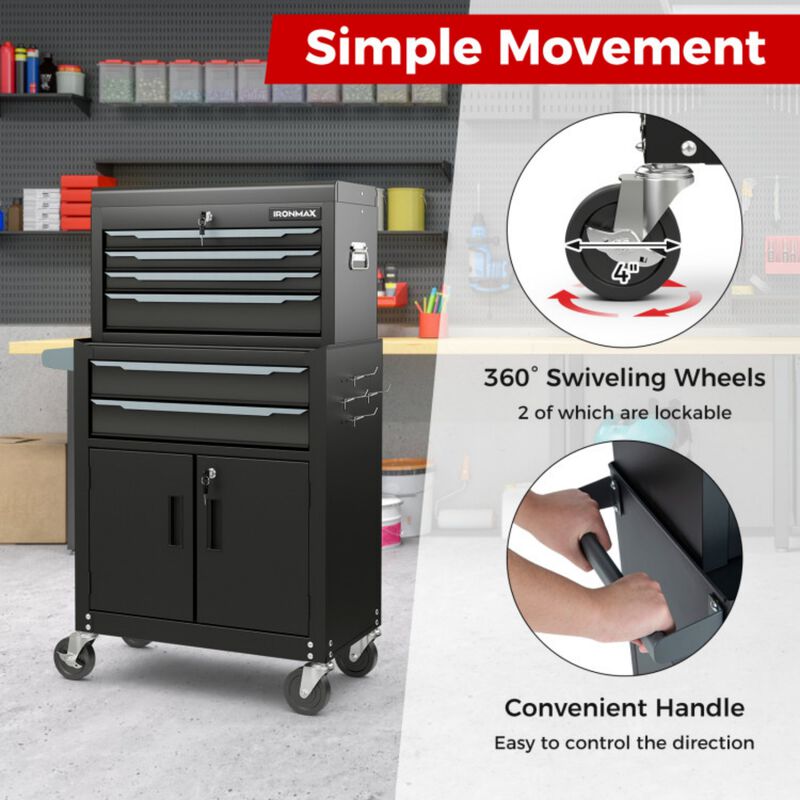 2-in-1 Rolling Tool Storage Cabinet with Drawers and Hooks image number 5