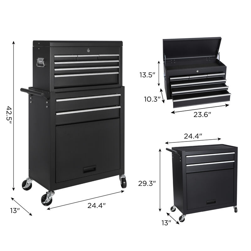 ELEMENT ACE 8-Drawer Rolling Tool Storage Cabinet, 2-in-1 Detachable Top Tool Box with Lockable Wheels, Side Hooks, Locking Mechanism for Garage and Workspace Organization image number 2