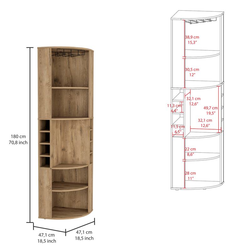 Oban Corner Bar Cabinet with Five Shelves , Eight Bottle Cubbies and Steamware