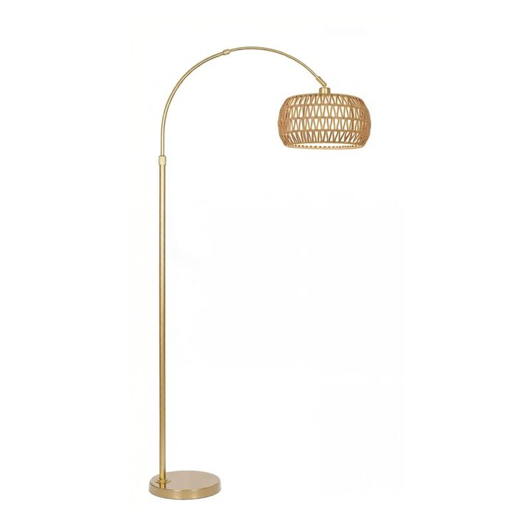ELEMENT ACE Arc Floor Lamp with Remote Control Dimmable Bulb 3 Color Temperatures Height Adjustable Rattan Standing Lamp for Living Room Bedroom Over Couch Reading