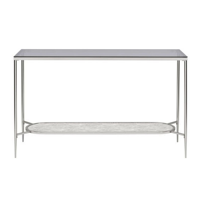 Sofa Table with Textured Obround Shelf, Silver