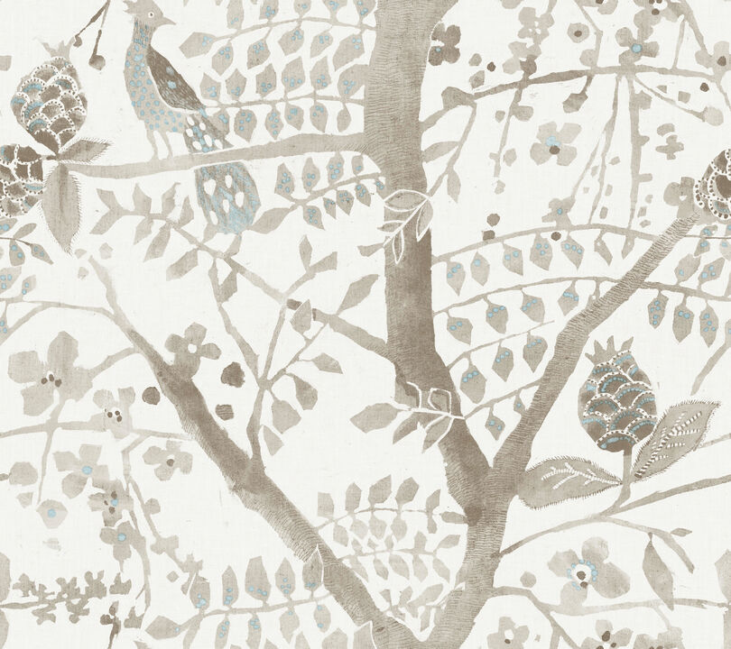Peacock Block Print Off White Wallpaper
