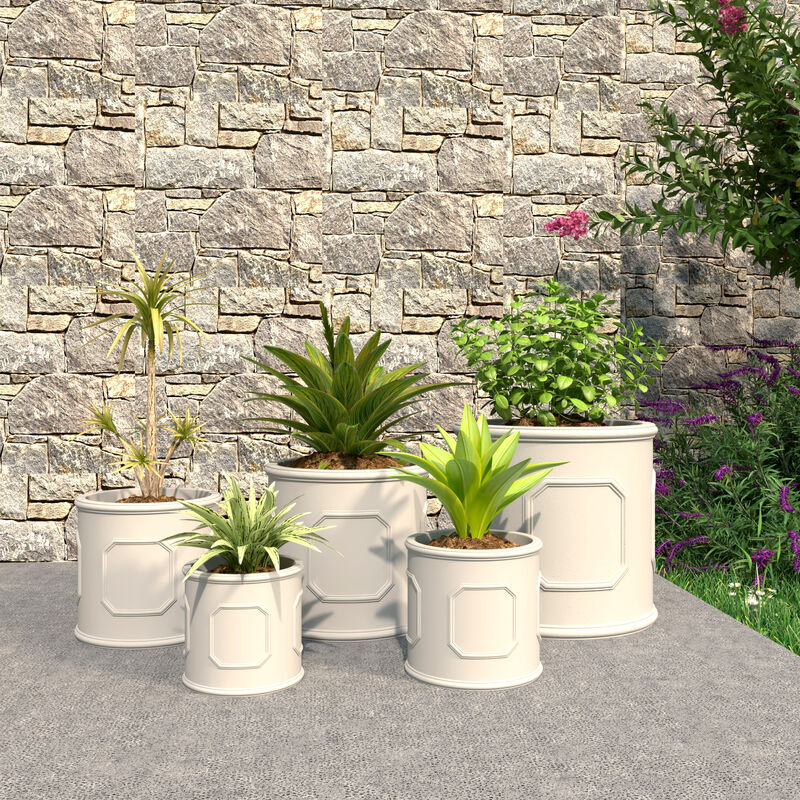 Leisuremod Meadow Series Poly Stone Planter Set in White