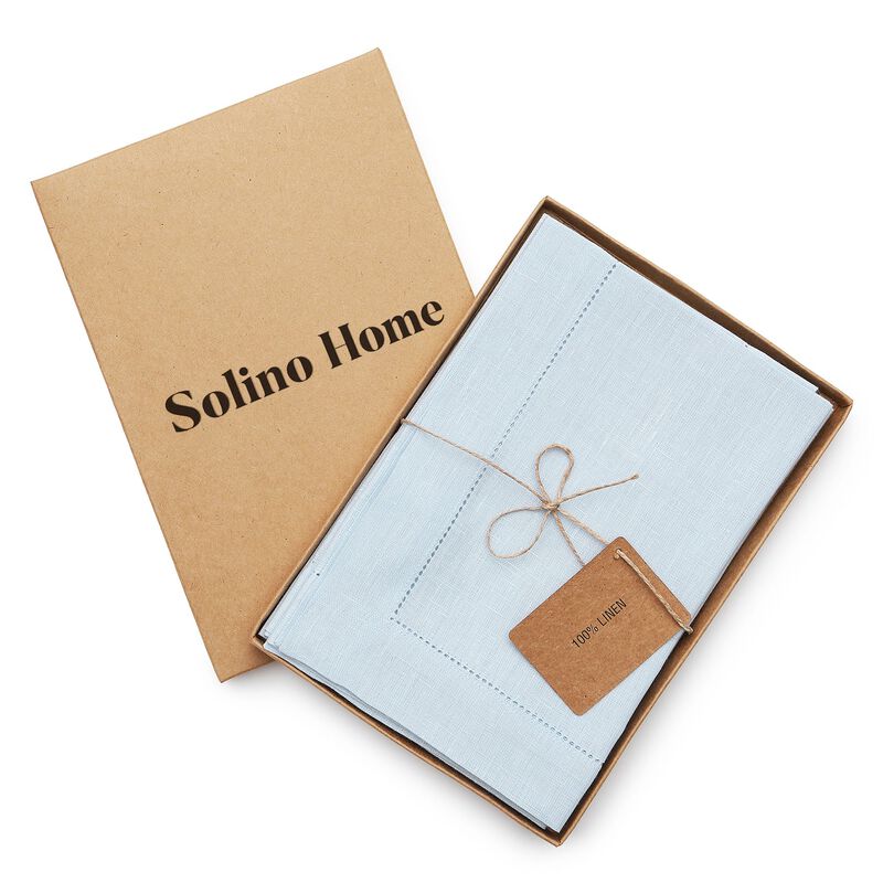 Solino Home Classic Hemstitch 100% Linen Dinner Napkins &ndash; Set of 4, 20 x 20 in, Machine Washable, Holiday and Everyday Dining