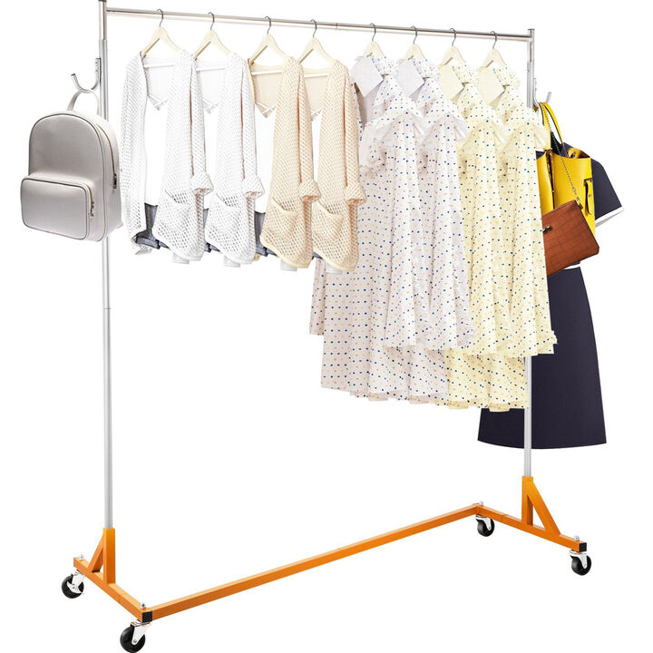 Rolling Z Garment Rack with Lockable Wheels, Industrial Clothing Rack
