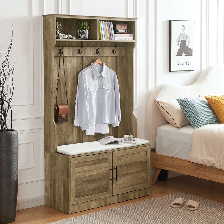 Coat Rack and Storage Shoe Cabinet with Clothes Hooks Entryway Organizer for Shoes and Outerwear
