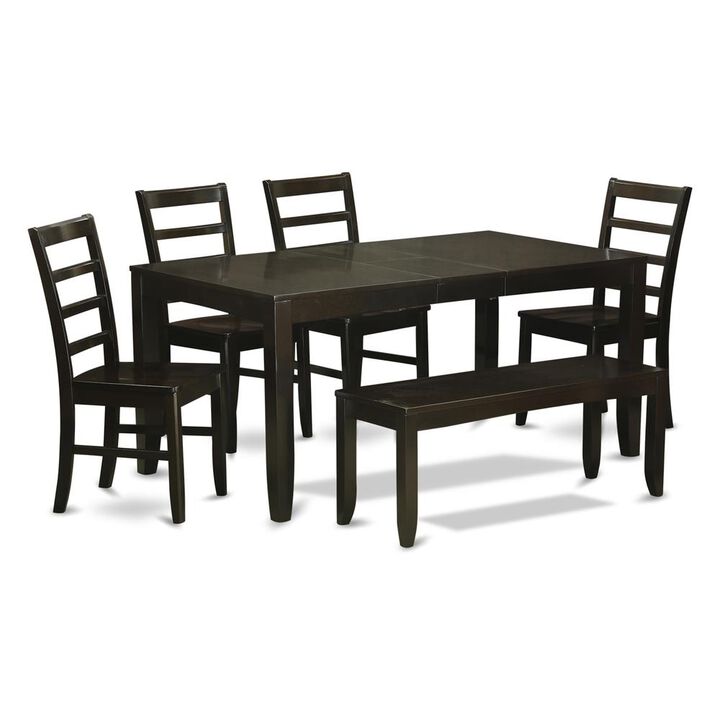 6 Pc Dining room set with bench-Table with Leaf and 4 Dining Chairs plus Bench