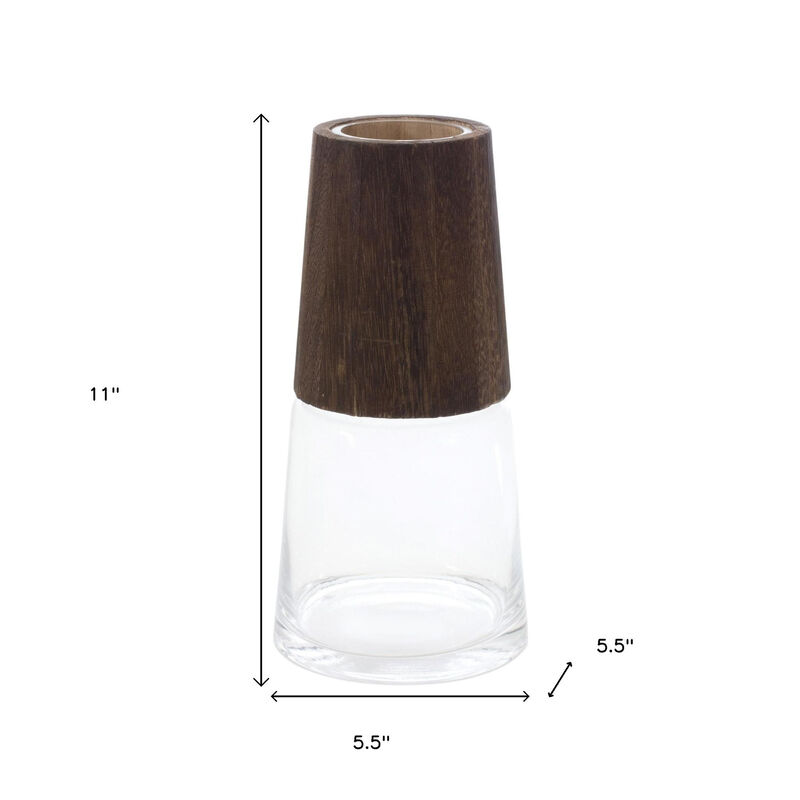 HomeRoots Set of Two Brown And Clear Glass Tapered Table Vases With Wood image number 5