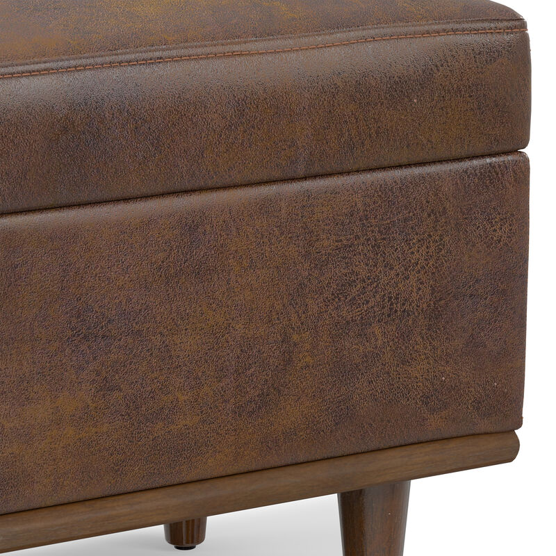 Shiloh 26 inch Wide Transitional Contemporary Small Storage Ottoman in Distressed Chestnut Brown Vegan Faux Leather, Assembled image number 7
