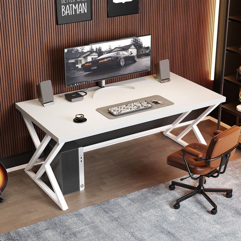 Top True Wood Computer Desk, Modern Writing Desk with Metal Legs for Home Office image number 2
