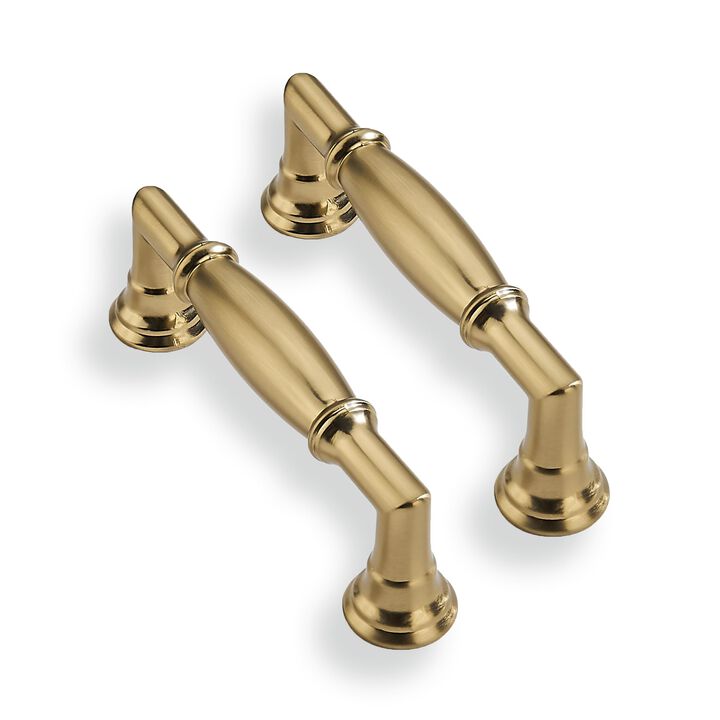 CABDM 2 Pack 3 Inch Hole Center Brushed Brass Cabinet Pulls Solid Satin Brass Cabinet Handles Solid Hardware Handle for cabinets