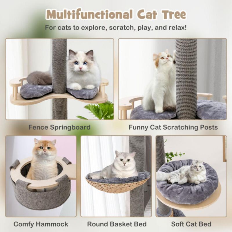 Hivvago Floor to Ceiling Cat Tree with 93 Inch-107 Inch Adjustable Height