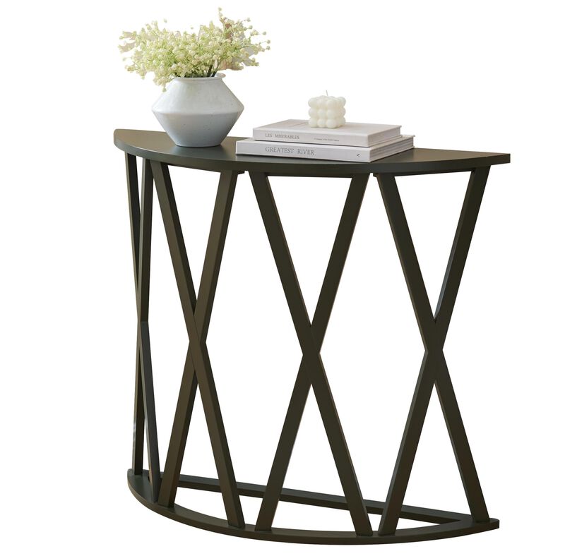 Kings Brand Furniture Vienna Console Table - Semicircular Side Coffee Table for Living Room, Bedroom (White)