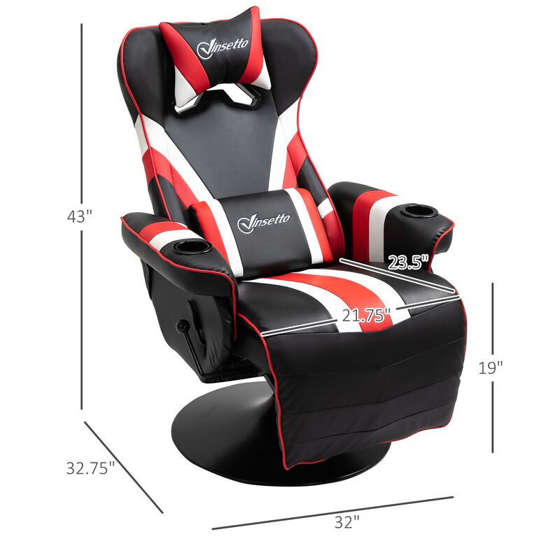 Gaming Chair, Racing Style Computer Recliner with Lumbar Support, Footrest and Cup Holder, Black/White/Red