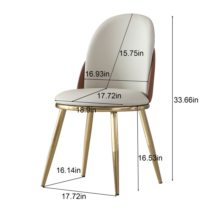 Contemporary Dining Chairs with Gold Legs and PU Leather Upholstery Set of 2