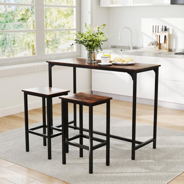 Hivvago Industrial 3-Piece 47.5" Counter-Height Dining Table and 2 Bar Stools