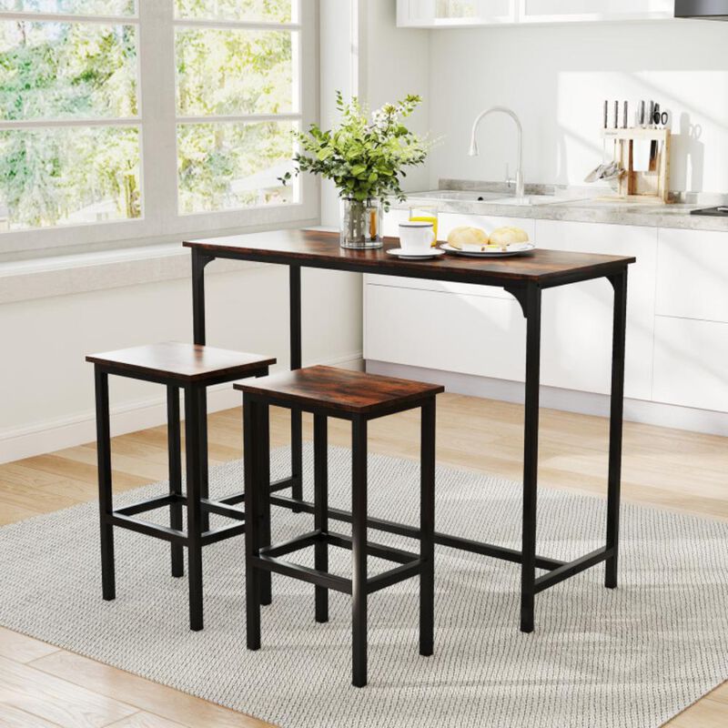 Hivvago Industrial 3-Piece 47.5" Counter-Height Dining Table and 2 Bar Stools