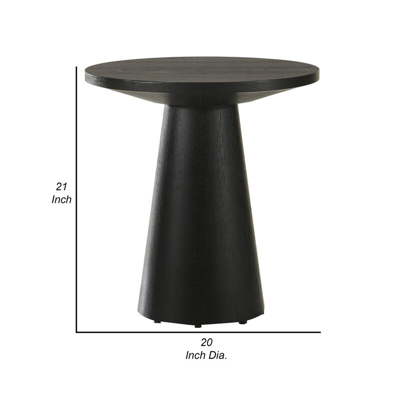 Yuvi 21 Inch Accent Table, Round Tabletop, Pedestal Base, Ebony Black
