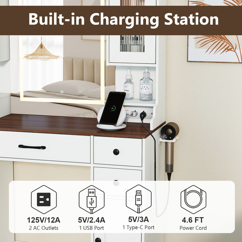 Vanity Dressing Table with Power Outlets and 3 Color Lighting Modes image number 6