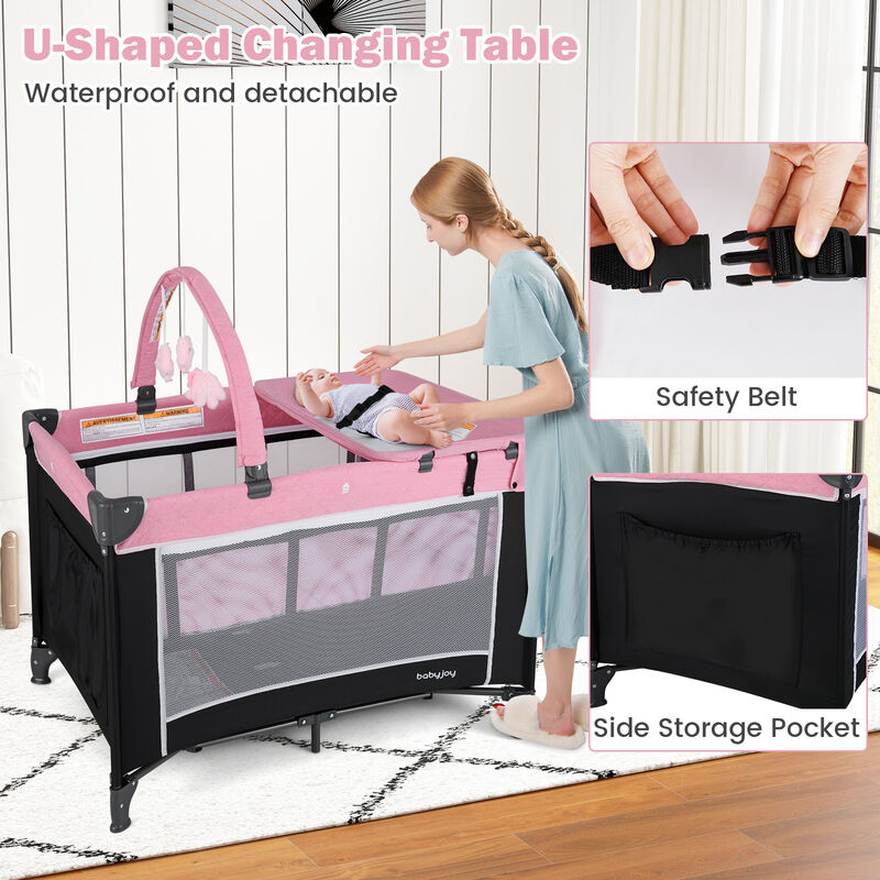 3-in-1 Portable Baby Crib and Playpen with Removable Changing Table and Storage