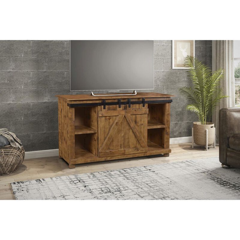 Crafters and Weavers Westgate 60 Sliding Barn Door TV Stand - Light Brown