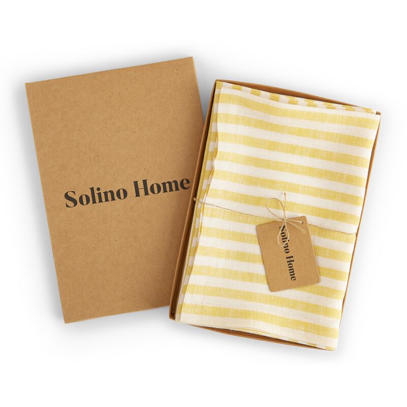 Solino Home Amalfi Stripe 100% Linen Dinner Napkins &ndash; Set of 4, 20 x 20 in, Machine Washable, Holiday and Everyday Dining