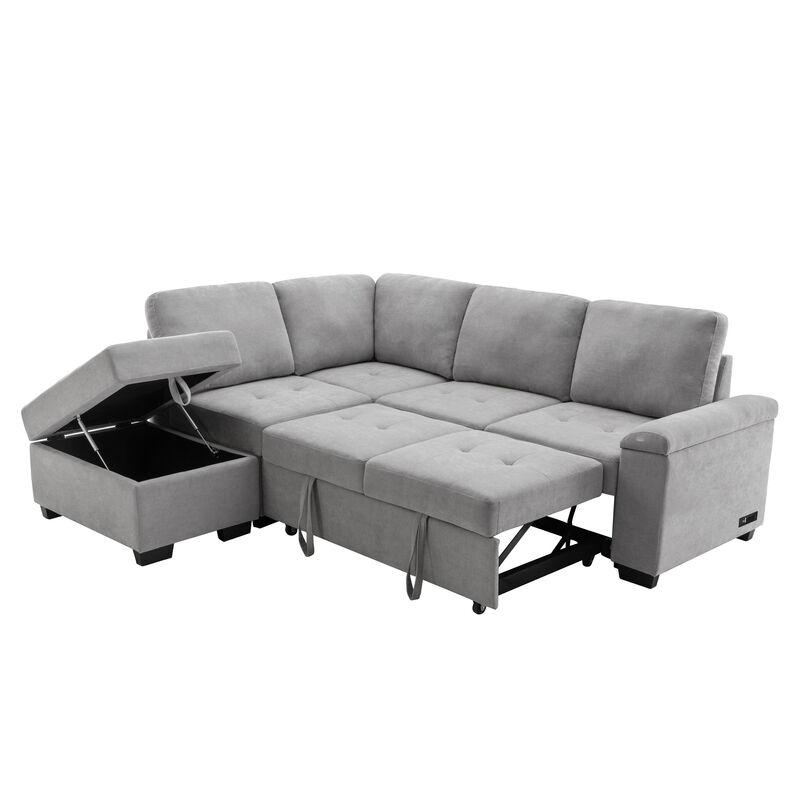 Merax L-Shape Corner Couch Sofa Bed with Storage Ottoman