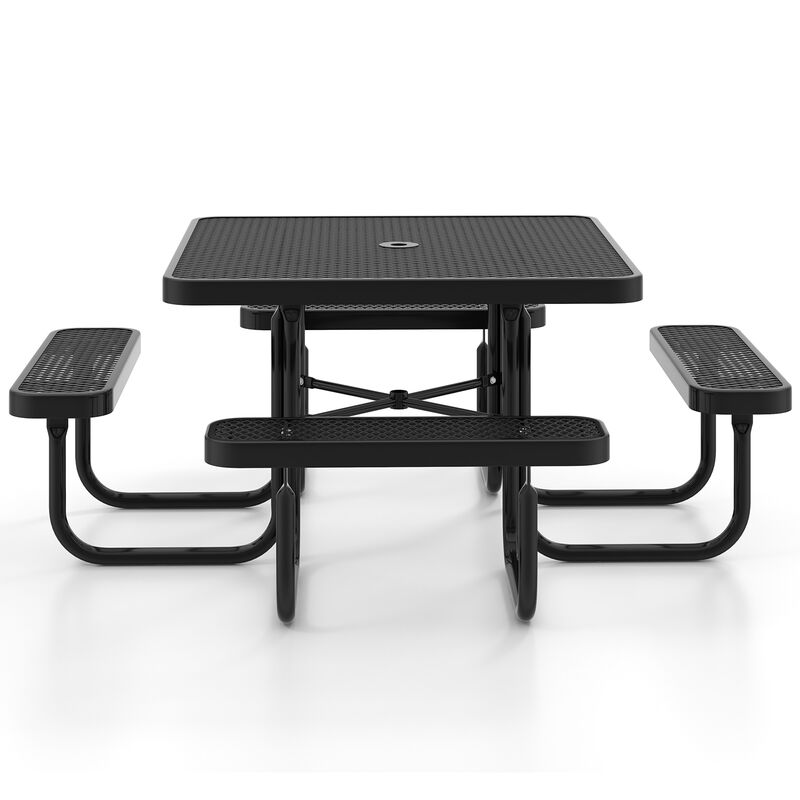 Square Picnic Table with Bench Seats and Umbrella Hole &ndash; Outdoor Dining Set image number 0