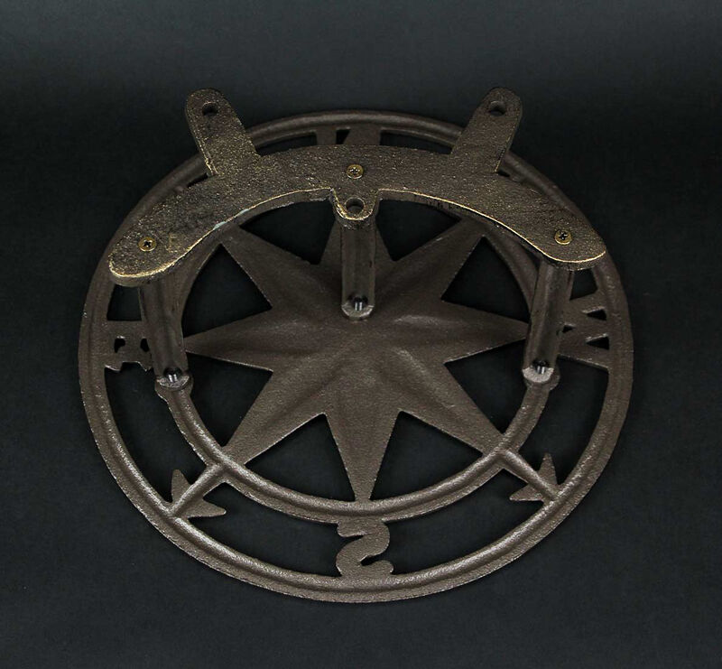 Cast Iron Compass Rose Wall Mounted Decorative Hanging Garden Hose Holder Bronze image number 4