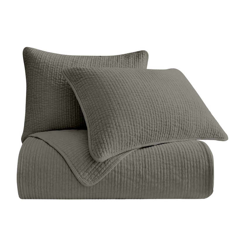 Stonewashed Gray Cotton Velvet King Quilt Set image number 0