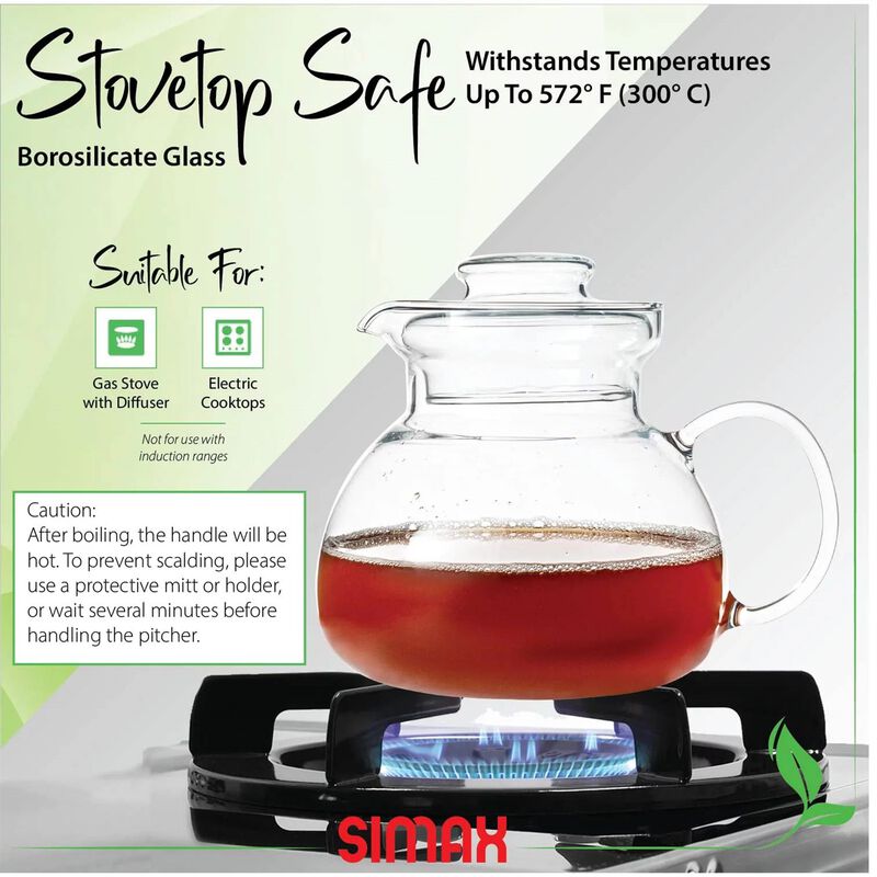 Heatproof Glass Teapot Kettle &ndash; 1.5 Quart Stovetop Safe with Smooth Pouring Spout